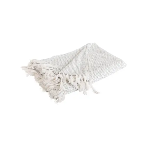 Bien pratique à l’extérieur：Plaid uni en chenille coton beige et gris - 170 x 130 cm