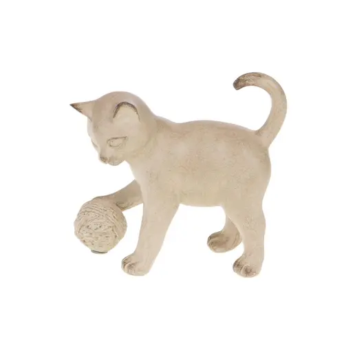Jardin utile：Chat décoratif en résine crème Izzi - 9 x 16,5 x 13 cm