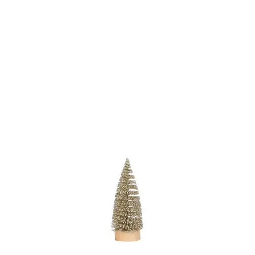 Moderne au jardin:Arbre scintillant or sur socle rond en bois - Ø 6 x H 15 cm