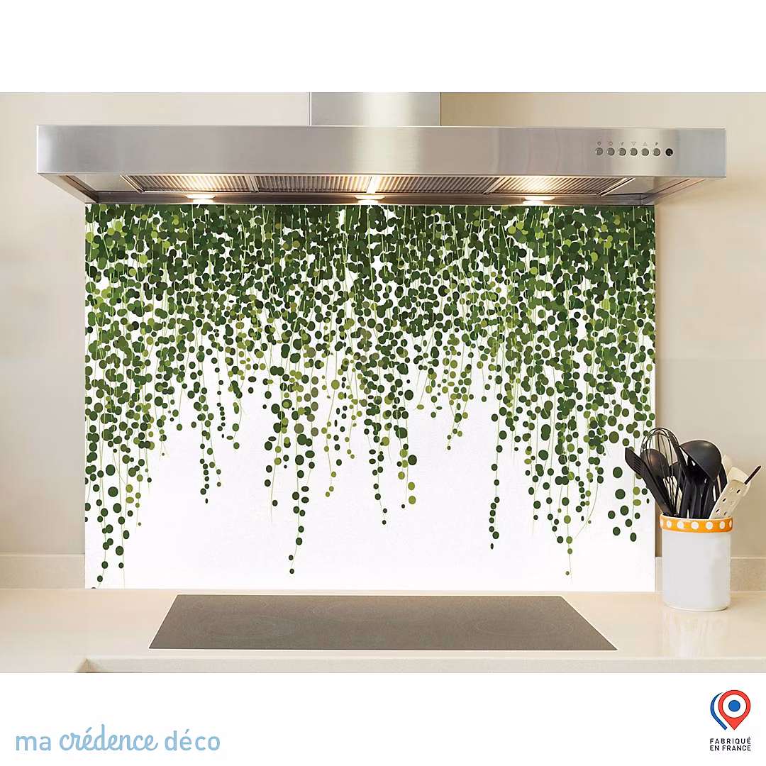 Crédence cuisine fond de hotte Végétation lierre – Verre trempé, L 90 cm x H 60 cm, MaCrédenceDéco