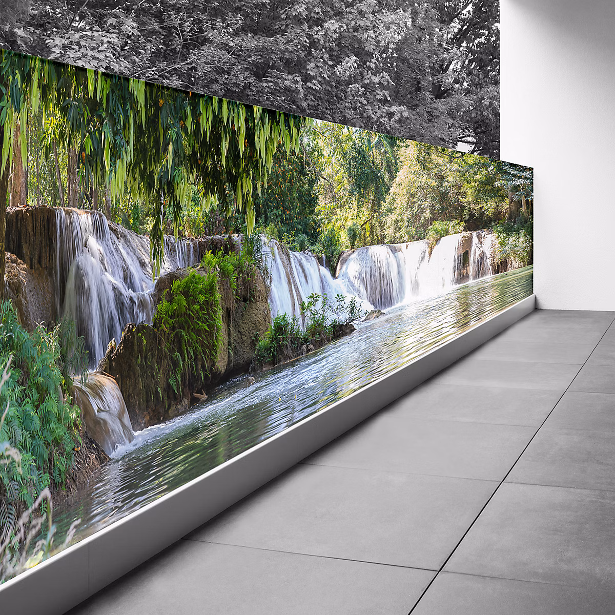 Brise vue Trompe l'oeil – 110 × 357 cm, Cascades 3617689695389