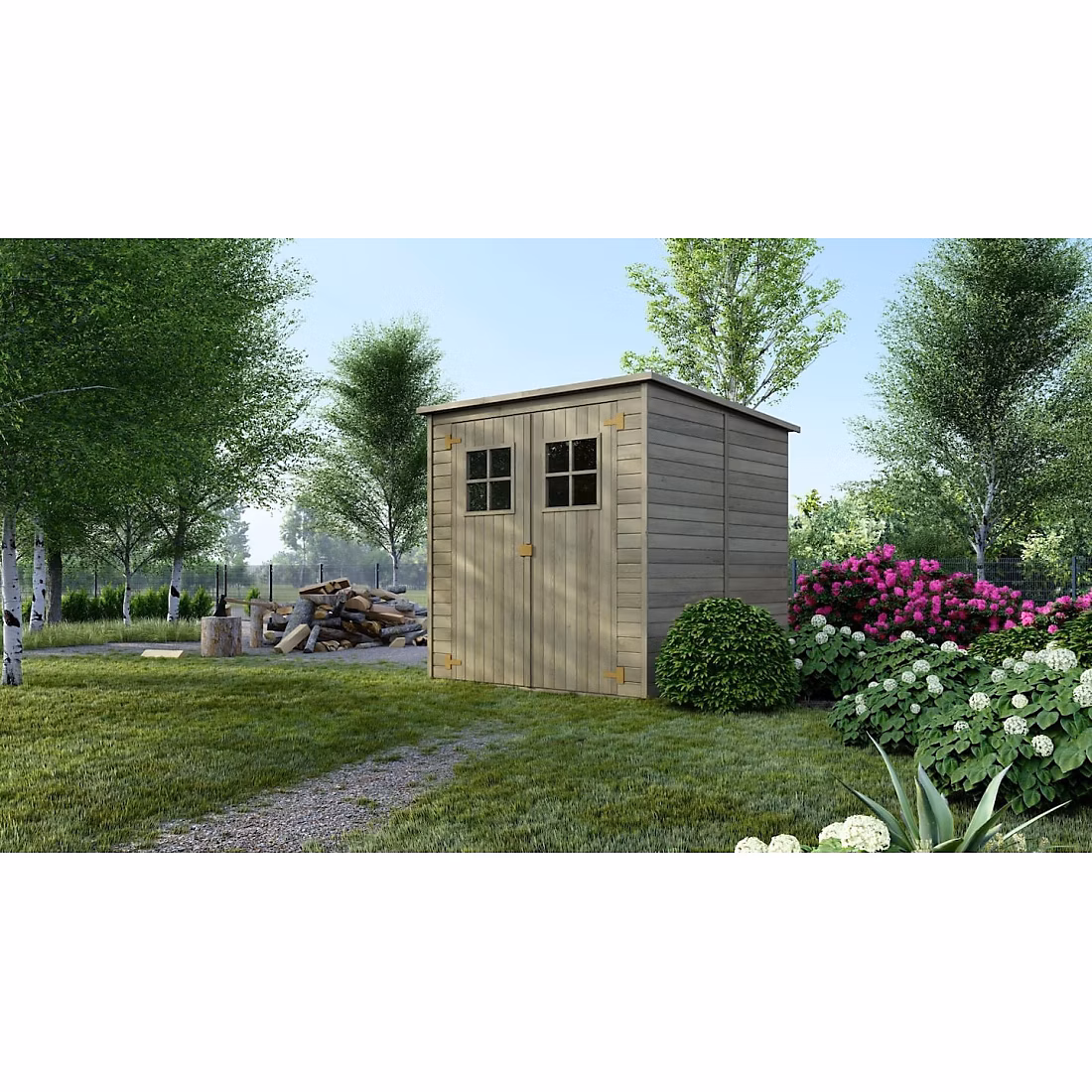 Abri de jardin en bois 3.42 m2 – 1.9x1.8 m, traité, Couleur: vert, DOM10