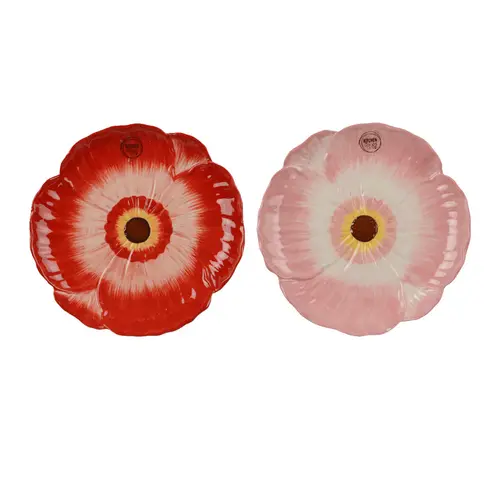 Jardin maison：Assiette à dessert forme coquelicot en dolomite colorée - Ø 22 x H 2 cm