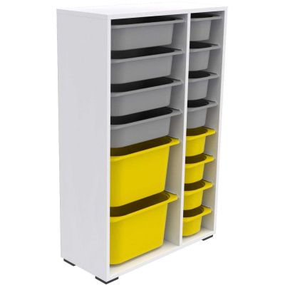 Meuble de rangement 14 tiroirs Rine (Blanc, gris et jaune)