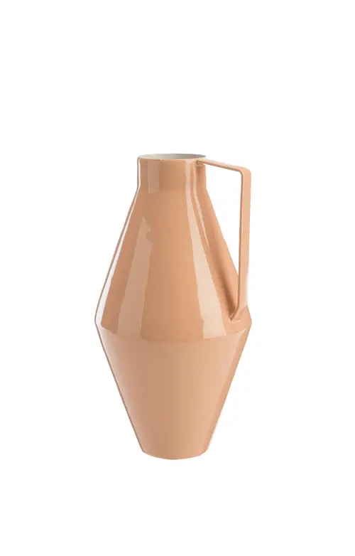 Loisirs jardin:Vase antique en métal coloris saumon taille L - 14 x 15 x 26 cm