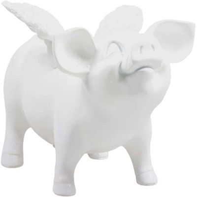Tirelire cochon avec ailes en résine 14 x 25 x 15 cm (Blanc)