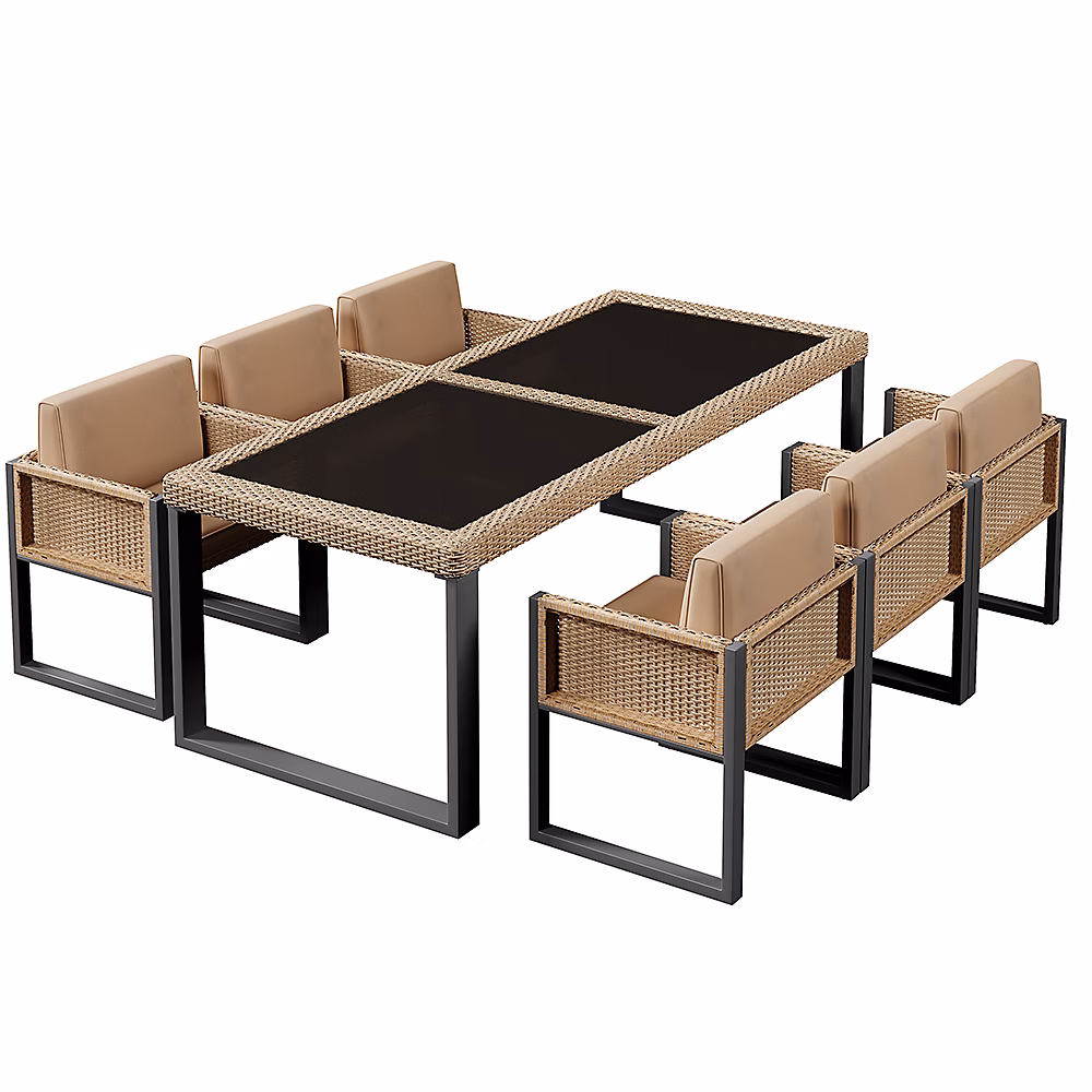 Ensemble Table Chaises Polyrotin Jardin 6P Tissu Amovible Lavable Blackcolors – Réf. TJMIBTOUC0720539138