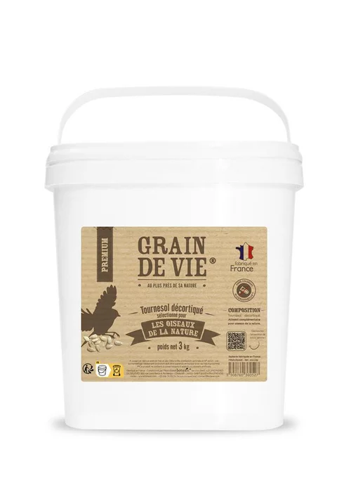 Solution pratique：Graines de tournesol décortiquées pour oiseaux Grain de Vie - 3 kg