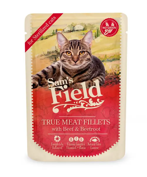 Jardin à organiser：Pâtée pour chat stérilisé en sachet au bœuf et à la betterave Sam's Field - 85 g