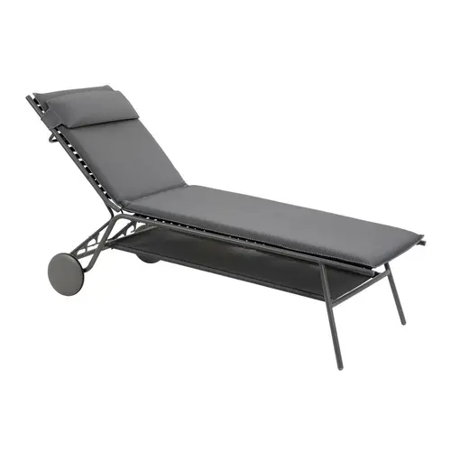 Jardin & extérieur:Bain de soleil Miami II haut Lafuma coloris gris en acier et titane et matelassé - 80 x 186 x 90 cm