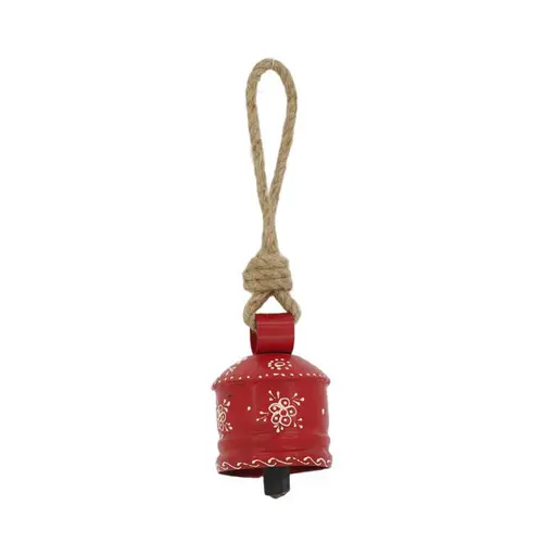 Pour l’extérieur:Cloche à suspendre en métal rouge et blanc - 7 x 7 x 10 cm