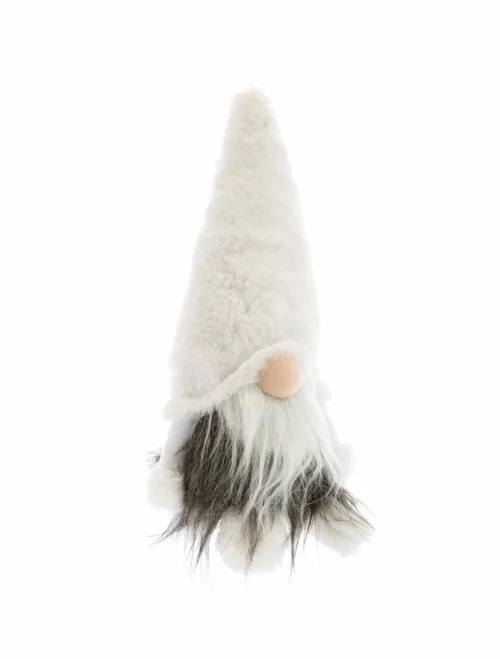 Pour mieux profiter du jardin:Gnome assis en tissu de couleur blanche - 17 x 13 x 31 cm