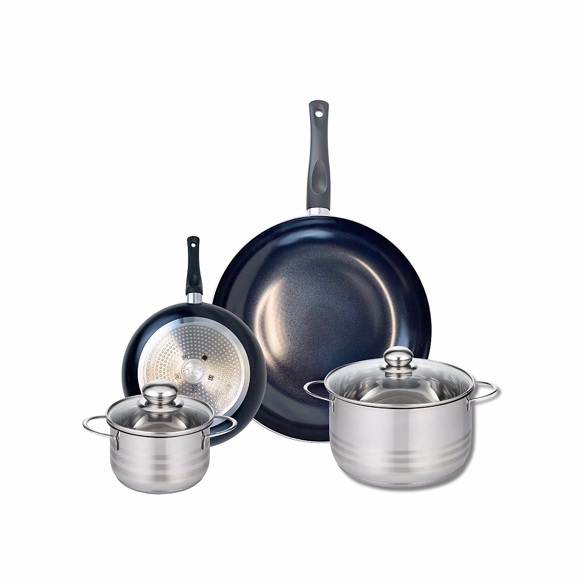 Matériel de cuisson – Ensemble de 2 Poêles de cuisson 20 et 32 cm et 2 faitouts 16 et 20 cm Elo Prima Brillant