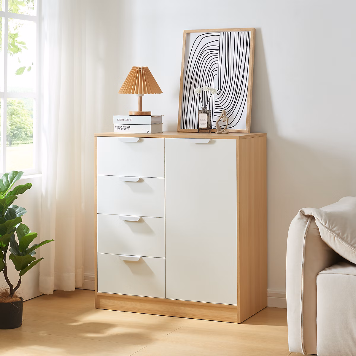 Commode Varkaus 90 × 80 × 40 cm effet chêne blanc en.casa