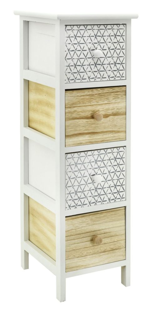 Commode en bois teinté blanc et naturel (4 tiroirs)