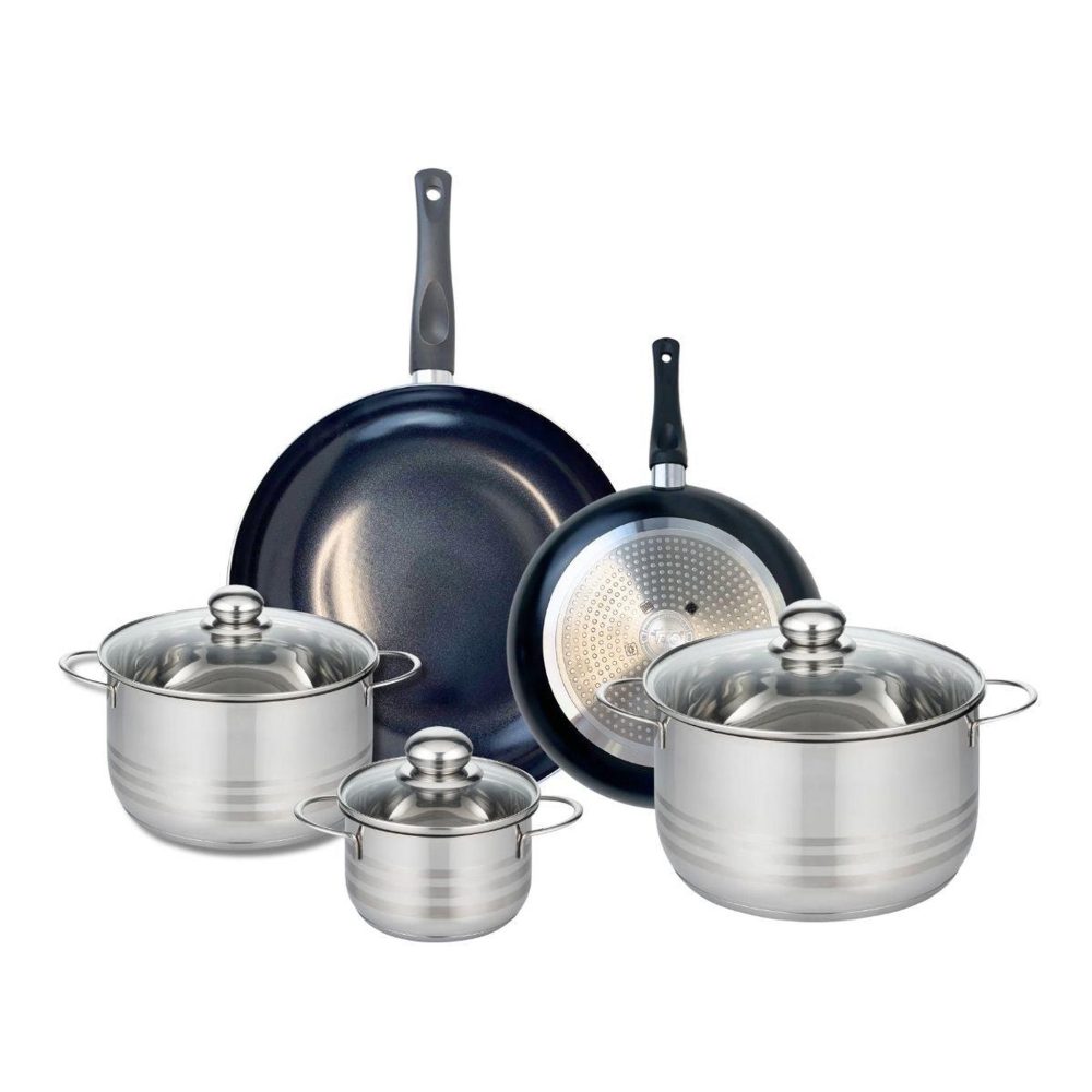 ELO Ensemble de 2 poêles de cuisson 24 et 32 cm et 3 faitouts 14, 20 et 24 cm elo prima brillant