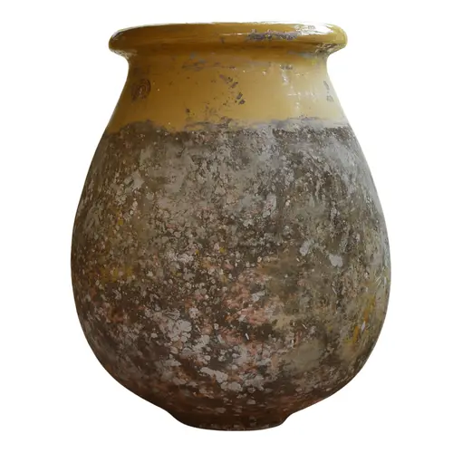 Jardin & confort:Jarre Biot Goutte patiné avec col émaillé jaune H 70 x Ø 54 cm