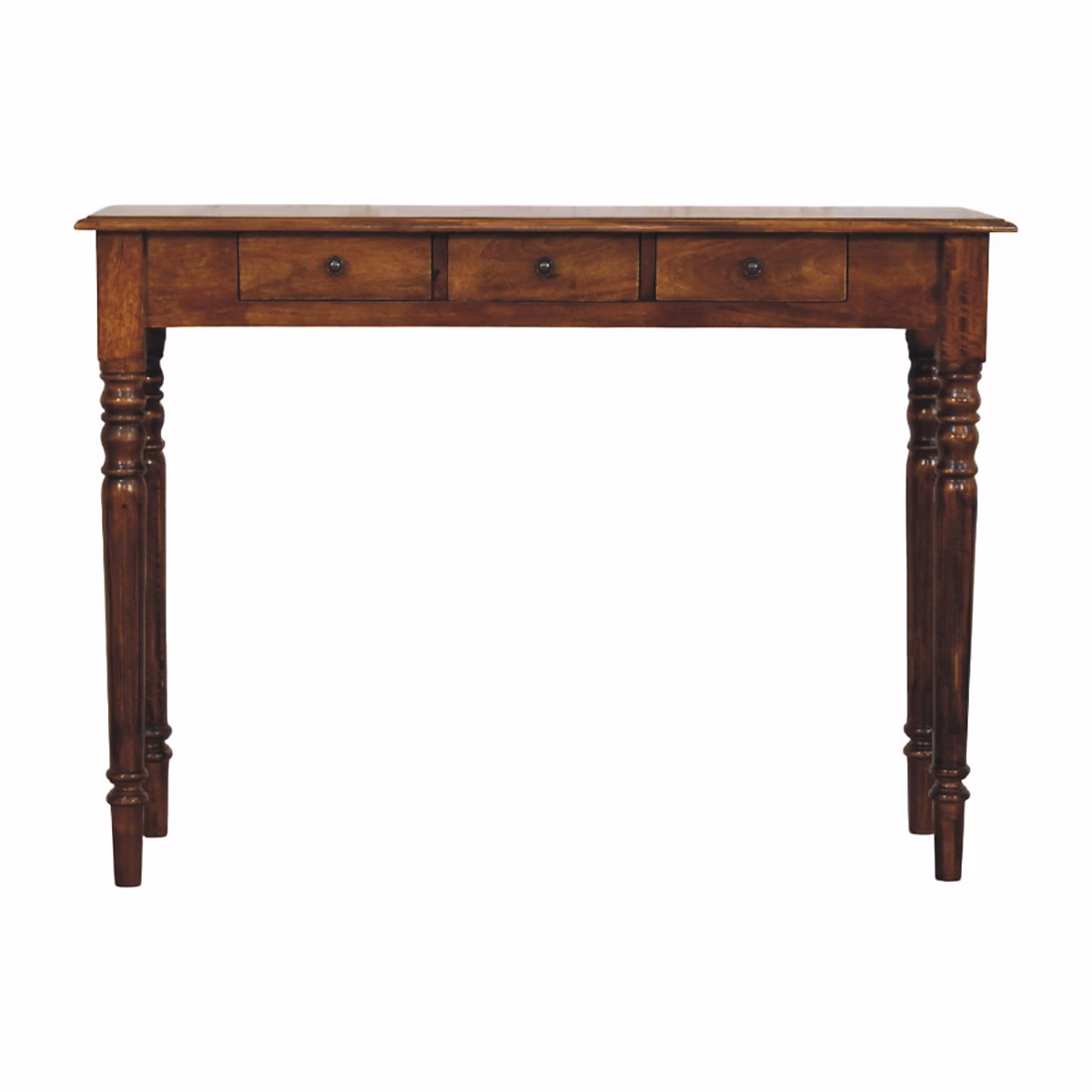 Artisan Furniture Bois massif pieds tournés 3 tiroir châtaignier Console – 3 tiroirs, marron foncé