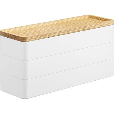Boite à bijoux 3 niveaux en plastique Slim (Blanc)