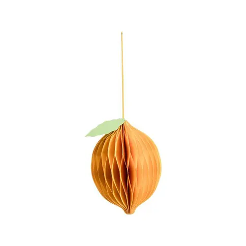 Pour un extérieur plus pratique:Citron décoratif à suspendre en papier jaune petit modèle - Ø 7 x H 9,5 cm