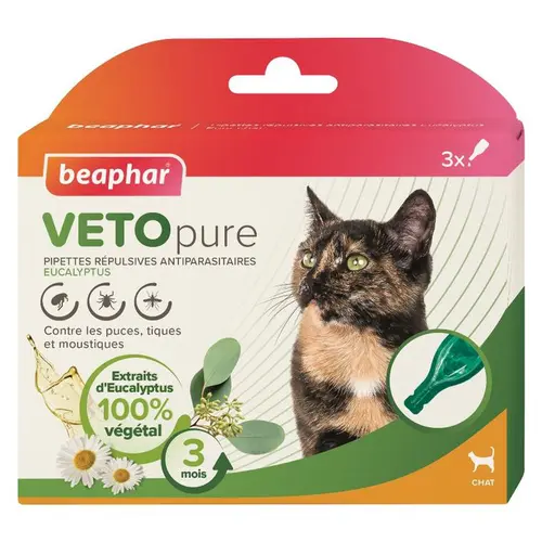 Espace vert malin：Pipettes antiparasitaires pour le chat coloris blanc VETOpure Beaphar – 3 x 1 ml
