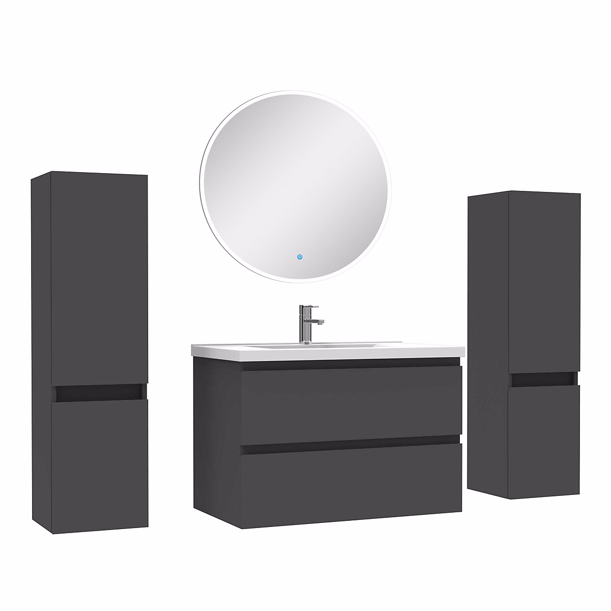 Ensemble meuble de salle de bains – Ensemble meubles Salle de Bain avec colonne + miroir rond mural 80cm meuble Anthracite
