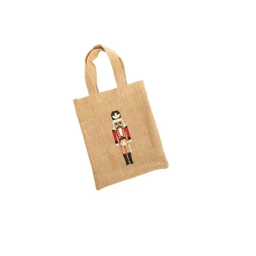 Pour un extérieur accueillant：Petit sac en jute décor casse-noisette beige et rouge - 20 x 24 cm