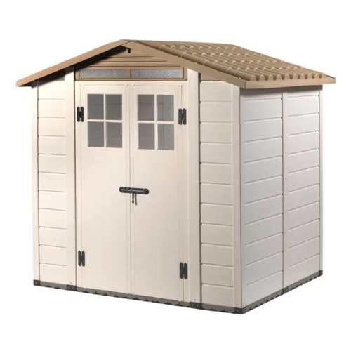 Jardin et idées:Abri de jardin en résine beige Foresta Evo - 230 x 262 x 220 cm