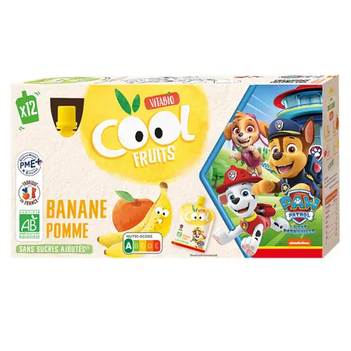 Pour mieux aménager votre jardin:Pack de 12 gourdes de purée de fruits pomme banane Vitabio Pat’ Patrouille - 12 x 90 g
