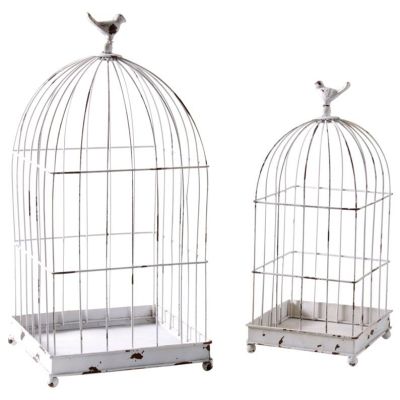 Cages en métal laqué blanc vieilli (Lot de 2)