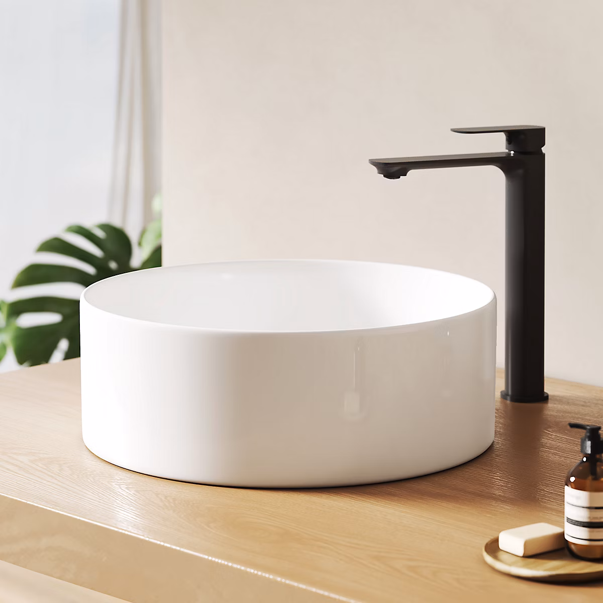 EMKE Lavabo en Céramique Rond à Poser 352 × 352 × 112 mm – Vasque Salle de Bain, Blanc