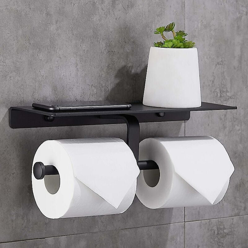 Boîte à mouchoirs en aluminium à double tige pour toilettes sans poinçon Porte – rouleau noir à double usage sans poinçon