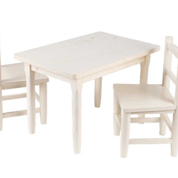 Salon enfant 1 table 2 chaises en pin blanchi