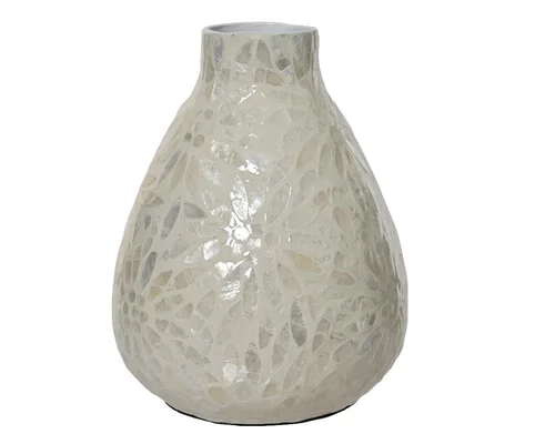 Une idée pratique pour le jardin：Vase large blanc Capiz - 17 x H 20 cm