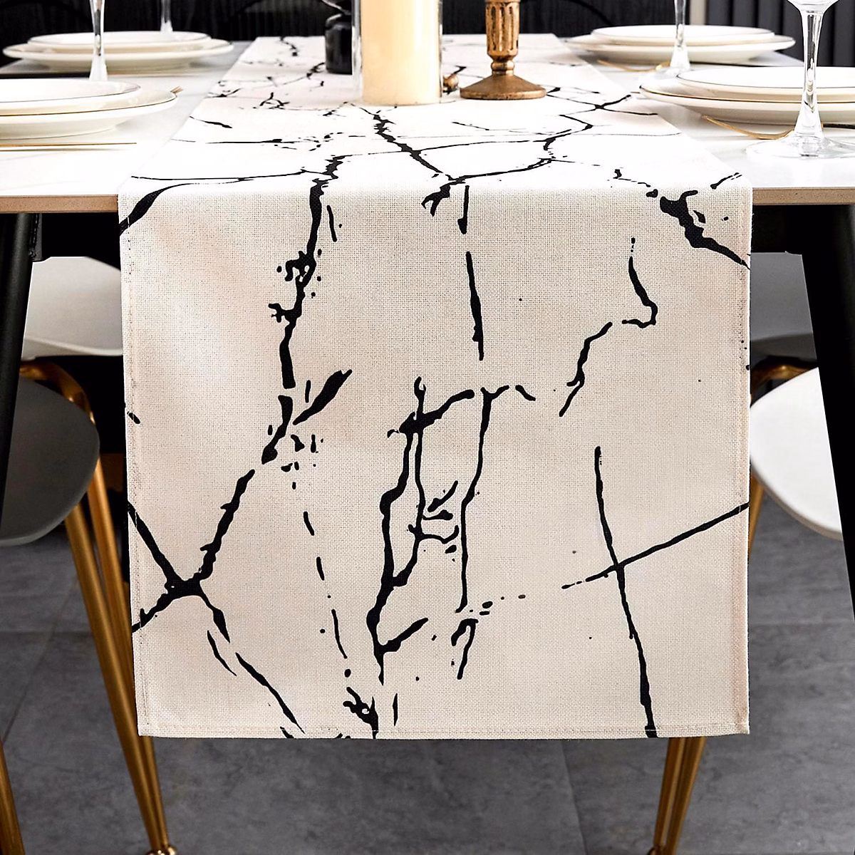 Chemin de Table Blanc et Noir 140 × 40 cm