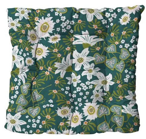 Choix pour le jardin：Assise de fauteuil matelassée en polyester/coton fleuri vert Cap Elégantes - 46 x 46 x 9 cm