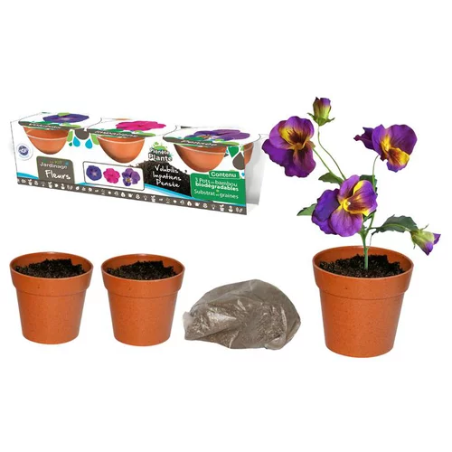 L’essentiel pour l’extérieur：Set de 3 pots en bambou avec graines et terre Planète Plante - 9,5 cm