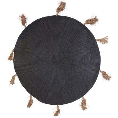 Tapis rond en coton pompons 90 cm (Anthracite)