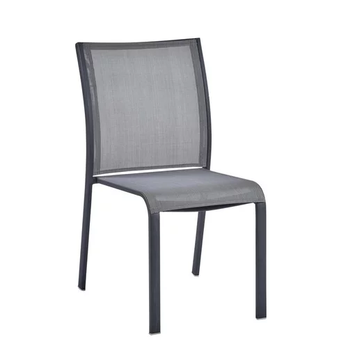 Extérieur facile：Chaise de jardin coloris gris en aluminium et textilène Carlina - 60 x 48 x 87 cm