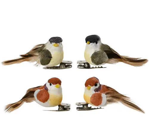 Maison et jardin：Oiseau en plume coloré sur clip - 2 x 5,5 x 2,5 cm