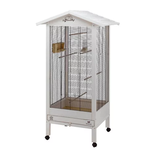 Malin extérieur:Volière pour canaris et oiseaux exotiques coloris blanc en bois Ferplast Hemmy – 84,5 x 65,5 x 165 cm