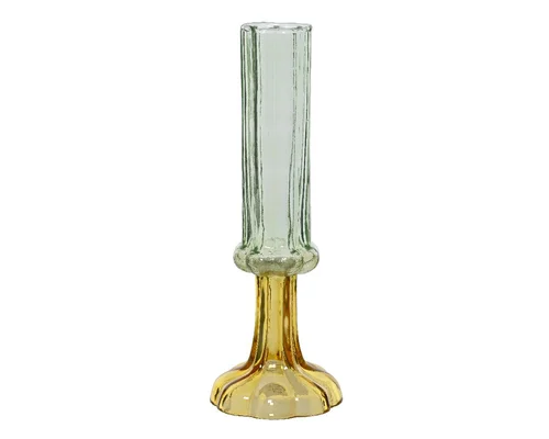 Bien utile au jardin：Soliflore en verre vert et jaune - Ø 9 x H 25,5 cm