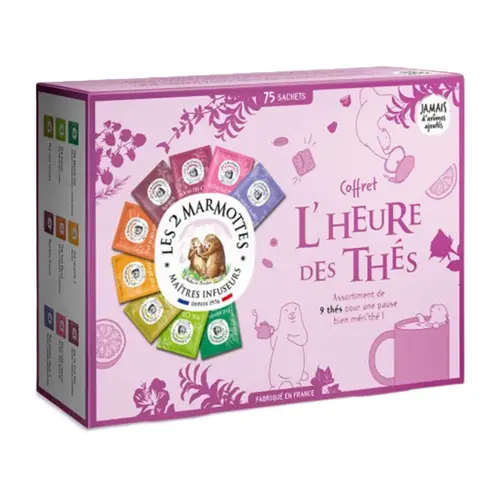 Pour mieux vivre dehors:Coffret l’heure des thés bio Les 2 Marmottes - 75 sachets