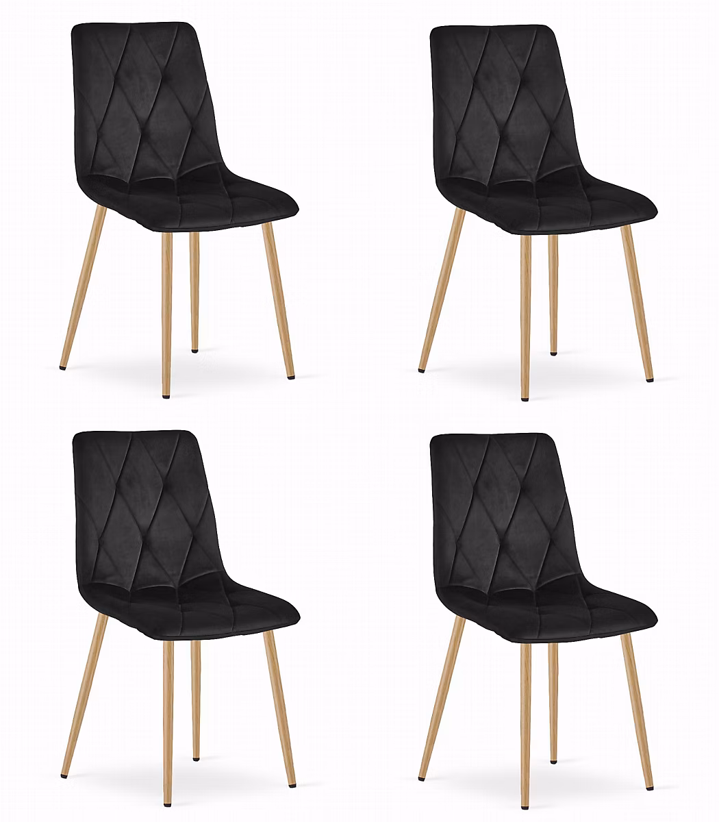 Chaise Valora TYRA en velours noir – pieds couleur bois x4