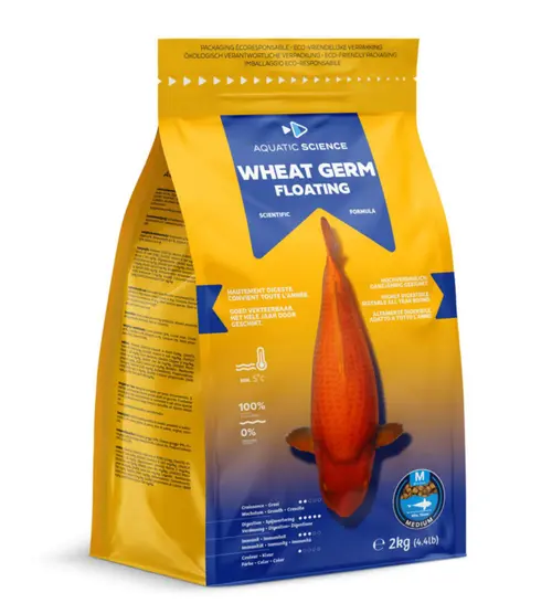 Idée extérieure：Nourriture complète pour koïs de minimum 15 cm de long Aquatic Science Wheat Germ Floating - Taille M sac de 2 kg