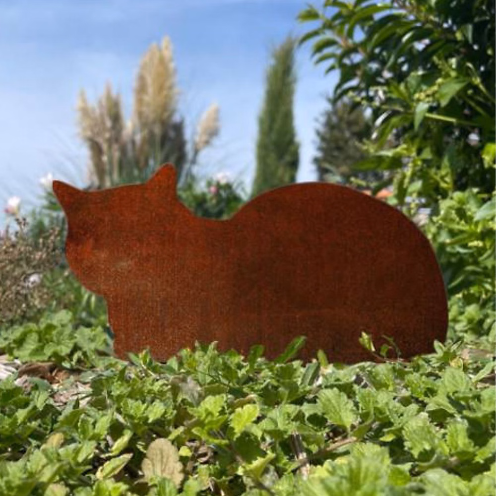 Chat Allongé Métal Acier Corten Brut 25cm – madecoupesurmesure
