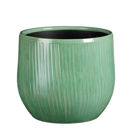 Jardin expert:Pot rond cannelé coloris bleu en céramique Pablo Mica Decorations - 22 x Ø 24 cm