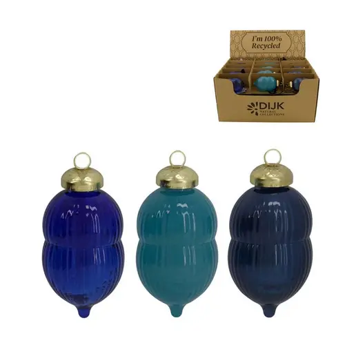 Une idée maline pour le jardin:Boule de Noël en verre recyclé bleu - Ø 5,5 x H 11 cm