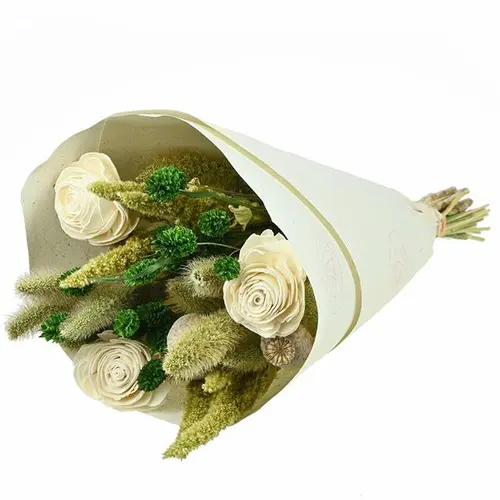 Au service de votre jardin：Bouquet de fleurs séchées Naturalys Sola S vert et blanc - 50 cm