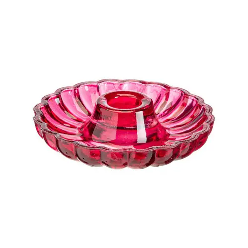 À découvrir au jardin：Porte-bougie rond forme coupelle en verre fuchsia - Ø 11,5 x H 3 cm